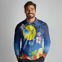 Palau Jellyfish Long Sleeve Polo Shirt Ocean Heritage Tropical Plants - Polynesian Pride