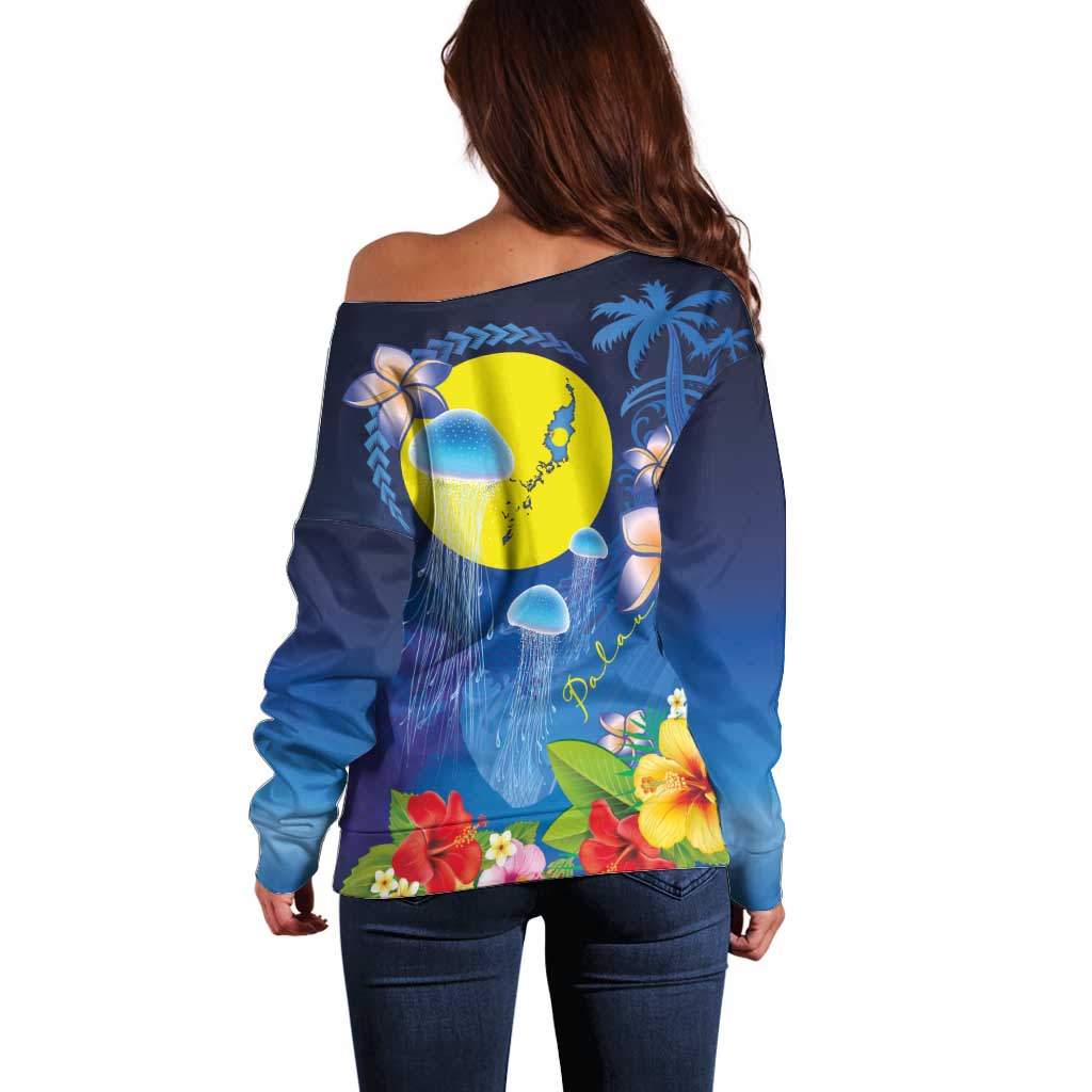 Palau Jellyfish Off Shoulder Sweater Ocean Heritage Tropical Plants - Polynesian Pride