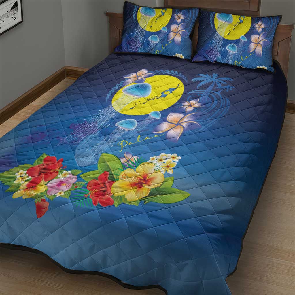Palau Jellyfish Quilt Bed Set Ocean Heritage Tropical Plants - Polynesian Pride