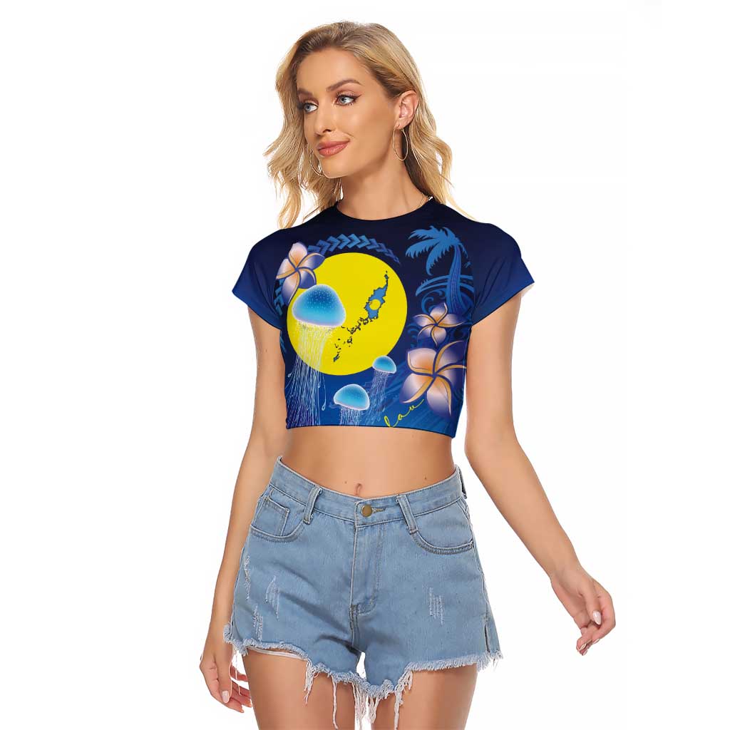 Palau Jellyfish Raglan Cropped T Shirt Ocean Heritage Tropical Plants - Polynesian Pride