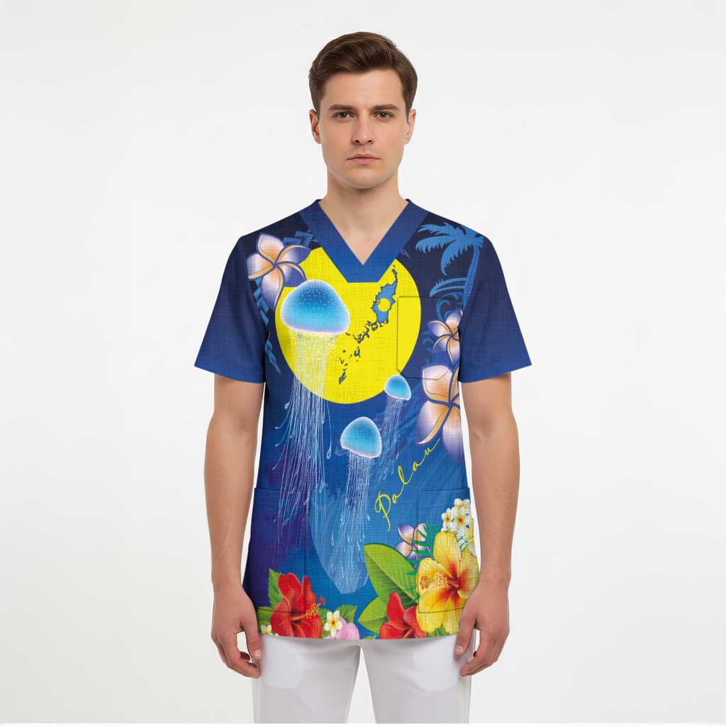 Palau Jellyfish Scrub Top Ocean Heritage Tropical Plants - Polynesian Pride