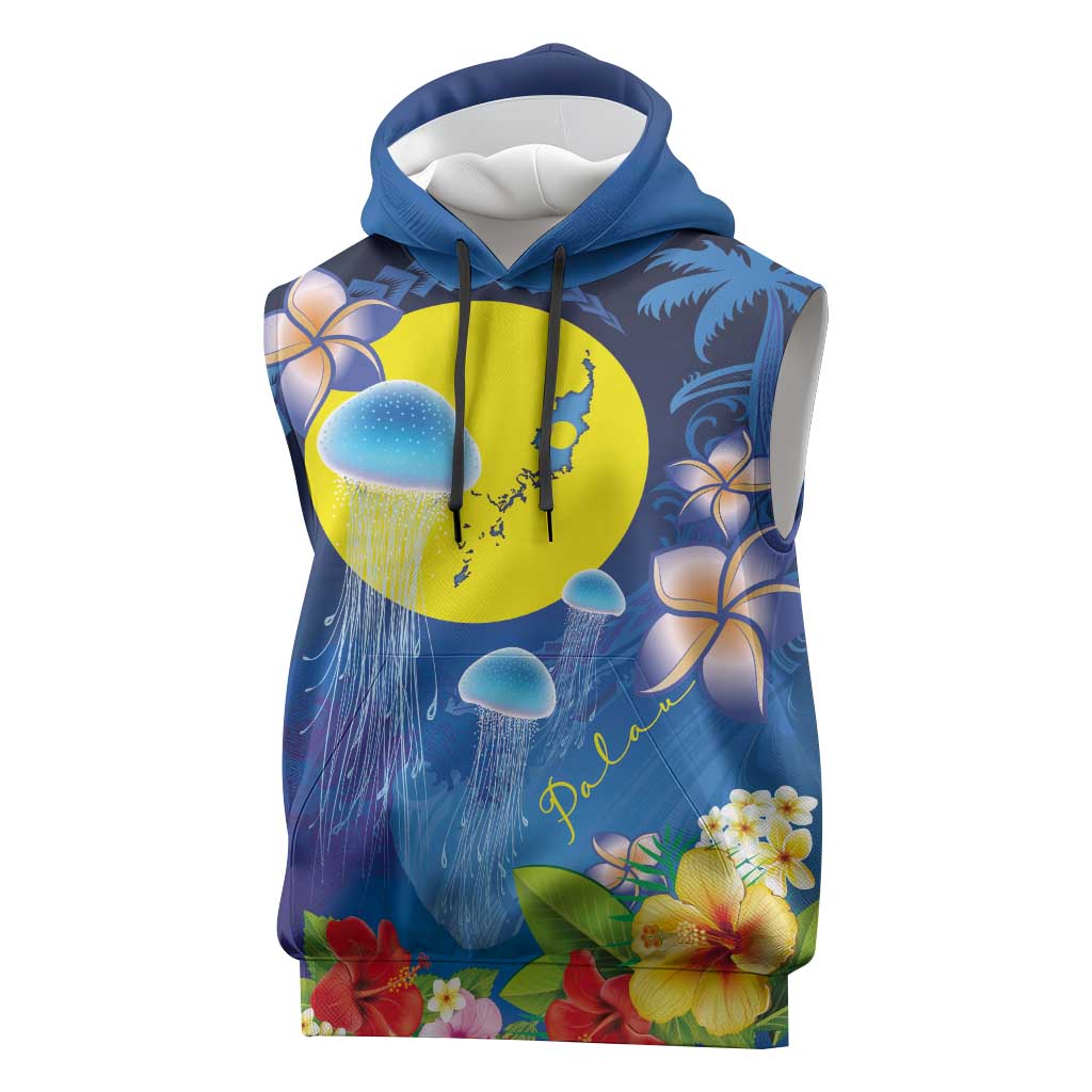 Palau Jellyfish Sleeveless Hoodie Ocean Heritage Tropical Plants - Polynesian Pride