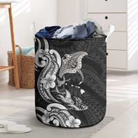 Hawaiian Manta Rays Laundry Basket Tribal Hibiscus Polynesian Tattoos Black Color - Polynesian Pride
