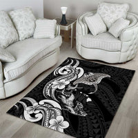 Hawaiian Manta Rays Area Rug Tribal Hibiscus Polynesian Tattoos Black Color - Polynesian Pride