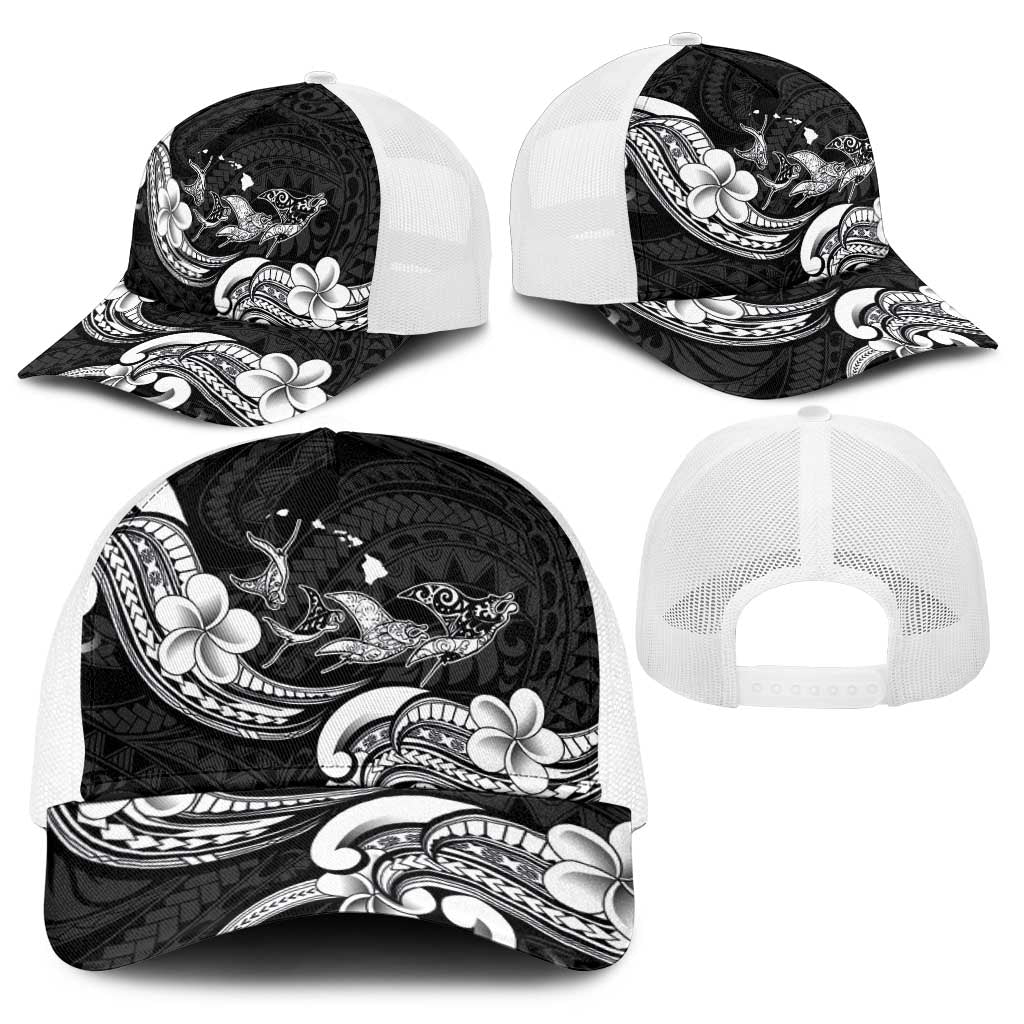 Hawaiian Manta Rays Baseball Net Cap Tribal Hibiscus Polynesian Tattoos Black Color - Polynesian Pride