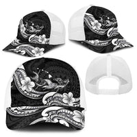Hawaiian Manta Rays Baseball Net Cap Tribal Hibiscus Polynesian Tattoos Black Color - Polynesian Pride