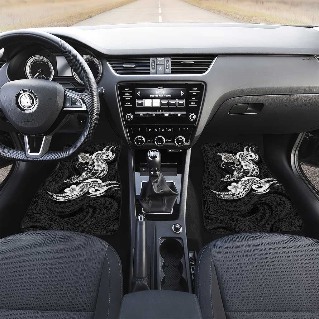 Hawaiian Manta Rays Car Mats Tribal Hibiscus Polynesian Tattoos Black Color - Polynesian Pride