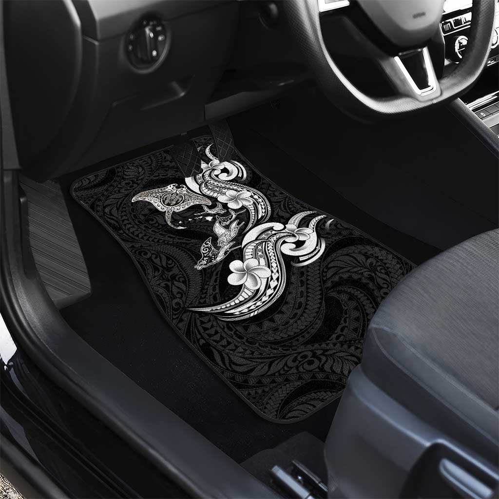 Hawaiian Manta Rays Car Mats Tribal Hibiscus Polynesian Tattoos Black Color - Polynesian Pride