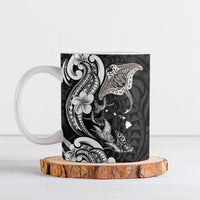 Hawaiian Manta Rays Ceramic Mug Tribal Hibiscus Polynesian Tattoos Black Color - Polynesian Pride