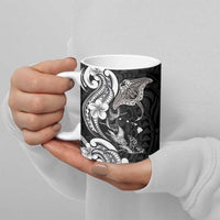 Hawaiian Manta Rays Ceramic Mug Tribal Hibiscus Polynesian Tattoos Black Color - Polynesian Pride