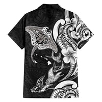 Hawaiian Manta Rays Family Matching Long Sleeve Bodycon Dress and Hawaiian Shirt Tribal Hibiscus Polynesian Tattoos Black Color - Polynesian Pride