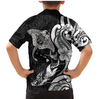 Hawaiian Manta Rays Family Matching Mermaid Dress and Hawaiian Shirt Tribal Hibiscus Polynesian Tattoos Black Color - Polynesian Pride
