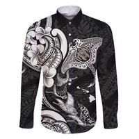 Hawaiian Manta Rays Family Matching Mermaid Dress and Hawaiian Shirt Tribal Hibiscus Polynesian Tattoos Black Color - Polynesian Pride