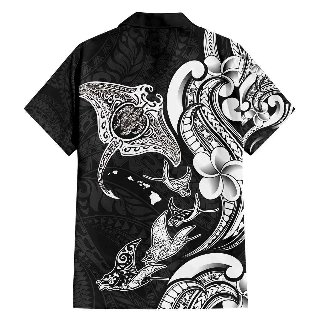 Hawaiian Manta Rays Family Matching Off Shoulder Short Dress and Hawaiian Shirt Tribal Hibiscus Polynesian Tattoos Black Color - Polynesian Pride