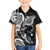 Hawaiian Manta Rays Hawaiian Shirt Tribal Hibiscus Polynesian Tattoos Black Color - Polynesian Pride