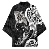 Hawaiian Manta Rays Kimono Tribal Hibiscus Polynesian Tattoos Black Color - Polynesian Pride