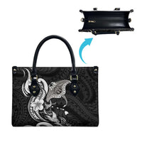 Hawaiian Manta Rays Leather Bag Tribal Hibiscus Polynesian Tattoos Black Color - Polynesian Pride