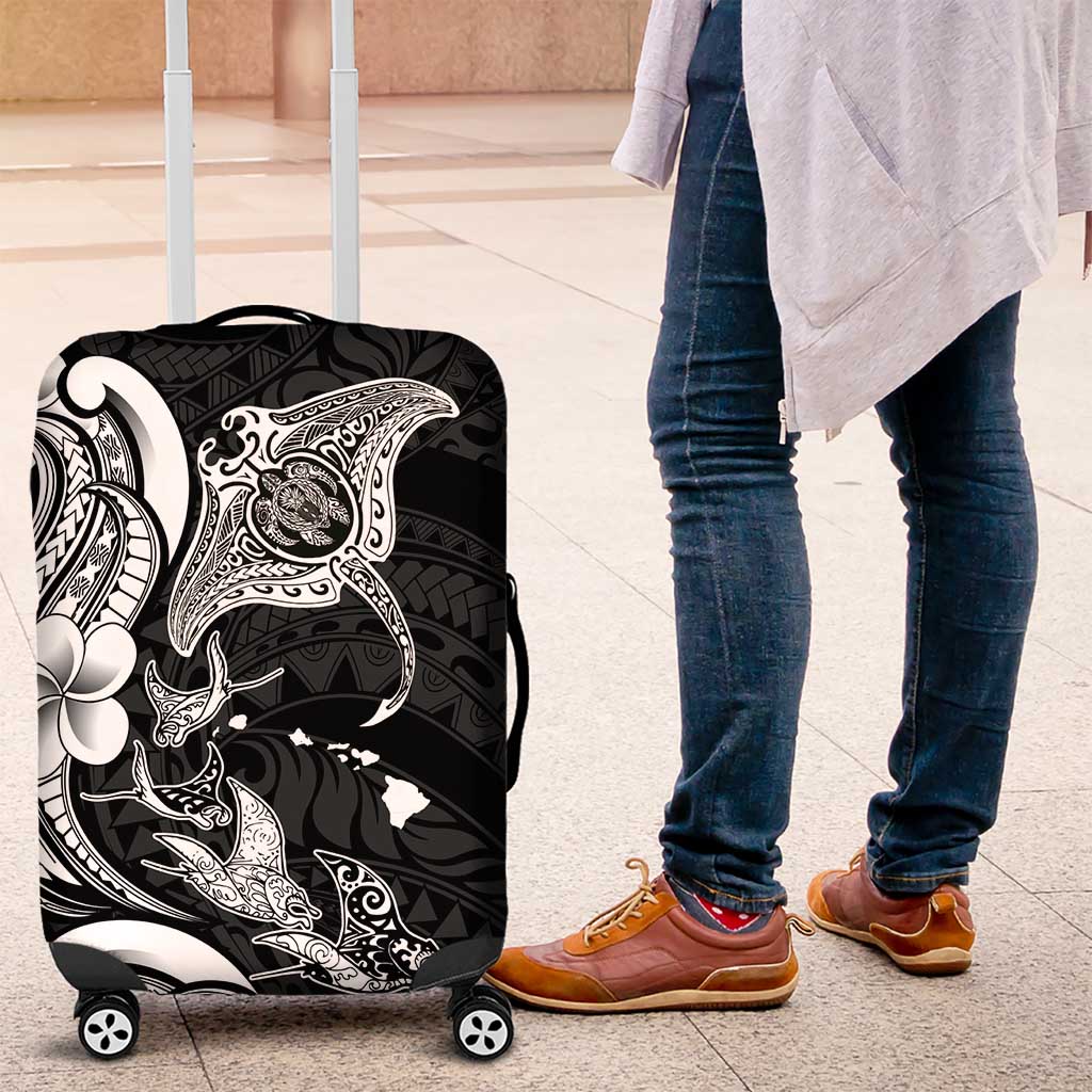 Hawaiian Manta Rays Luggage Cover Tribal Hibiscus Polynesian Tattoos Black Color - Polynesian Pride