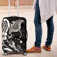 Hawaiian Manta Rays Luggage Cover Tribal Hibiscus Polynesian Tattoos Black Color - Polynesian Pride
