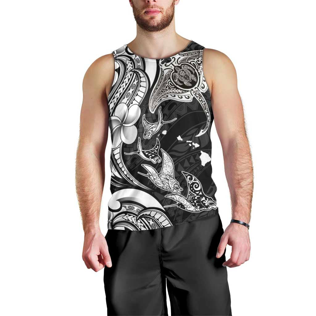 Hawaiian Manta Rays Men Tank Top Tribal Hibiscus Polynesian Tattoos Black Color - Polynesian Pride