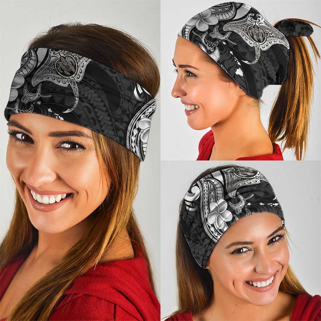 Hawaiian Manta Rays Neck Gaiter Tribal Hibiscus Polynesian Tattoos Black Color - Polynesian Pride
