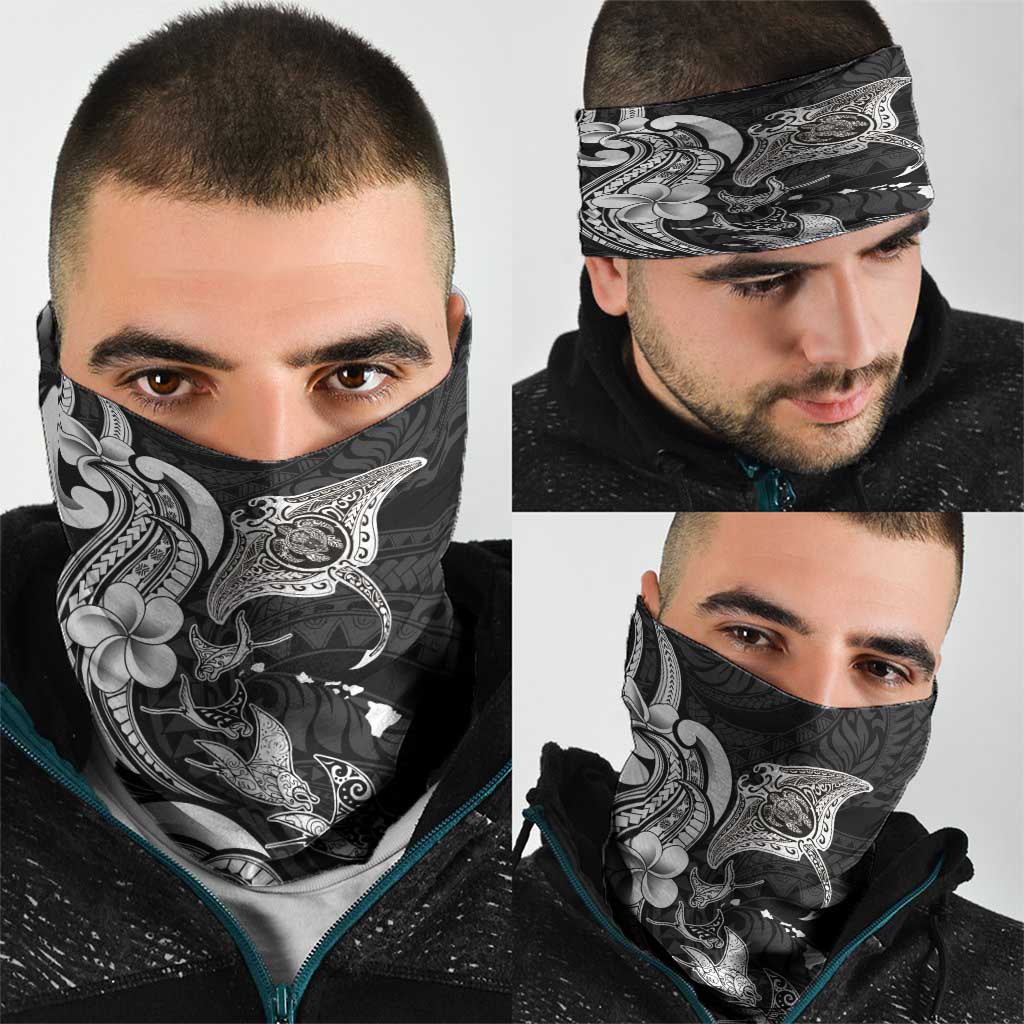 Hawaiian Manta Rays Neck Gaiter Tribal Hibiscus Polynesian Tattoos Black Color - Polynesian Pride