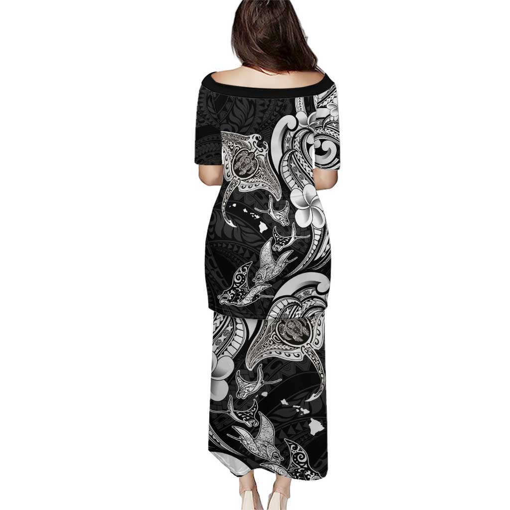 Hawaiian Manta Rays Puletasi Tribal Hibiscus Polynesian Tattoos Black Color - Polynesian Pride