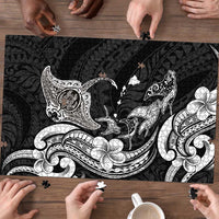 Hawaiian Manta Rays Puzzle Tribal Hibiscus Polynesian Tattoos Black Color - Polynesian Pride