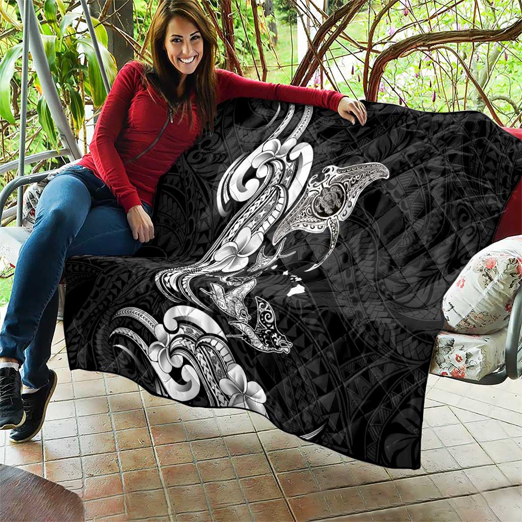 Hawaiian Manta Rays Quilt Tribal Hibiscus Polynesian Tattoos Black Color - Polynesian Pride