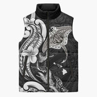Hawaiian Manta Rays Sleeveless Puffer Jacket Tribal Hibiscus Polynesian Tattoos Black Color - Polynesian Pride