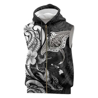 Hawaiian Manta Rays Sleeveless Zip Hoodie Tribal Hibiscus Polynesian Tattoos Black Color - Polynesian Pride