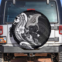 Hawaiian Manta Rays Spare Tire Cover Tribal Hibiscus Polynesian Tattoos Black Color - Polynesian Pride