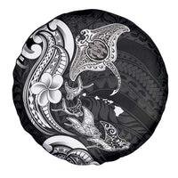 Hawaiian Manta Rays Spare Tire Cover Tribal Hibiscus Polynesian Tattoos Black Color - Polynesian Pride