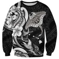 Hawaiian Manta Rays Sweatshirt Tribal Hibiscus Polynesian Tattoos Black Color - Polynesian Pride