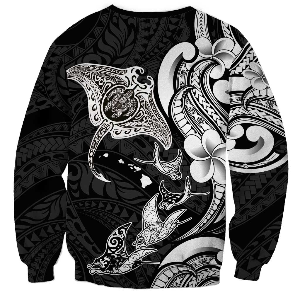 Hawaiian Manta Rays Sweatshirt Tribal Hibiscus Polynesian Tattoos Black Color - Polynesian Pride