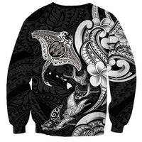 Hawaiian Manta Rays Sweatshirt Tribal Hibiscus Polynesian Tattoos Black Color - Polynesian Pride