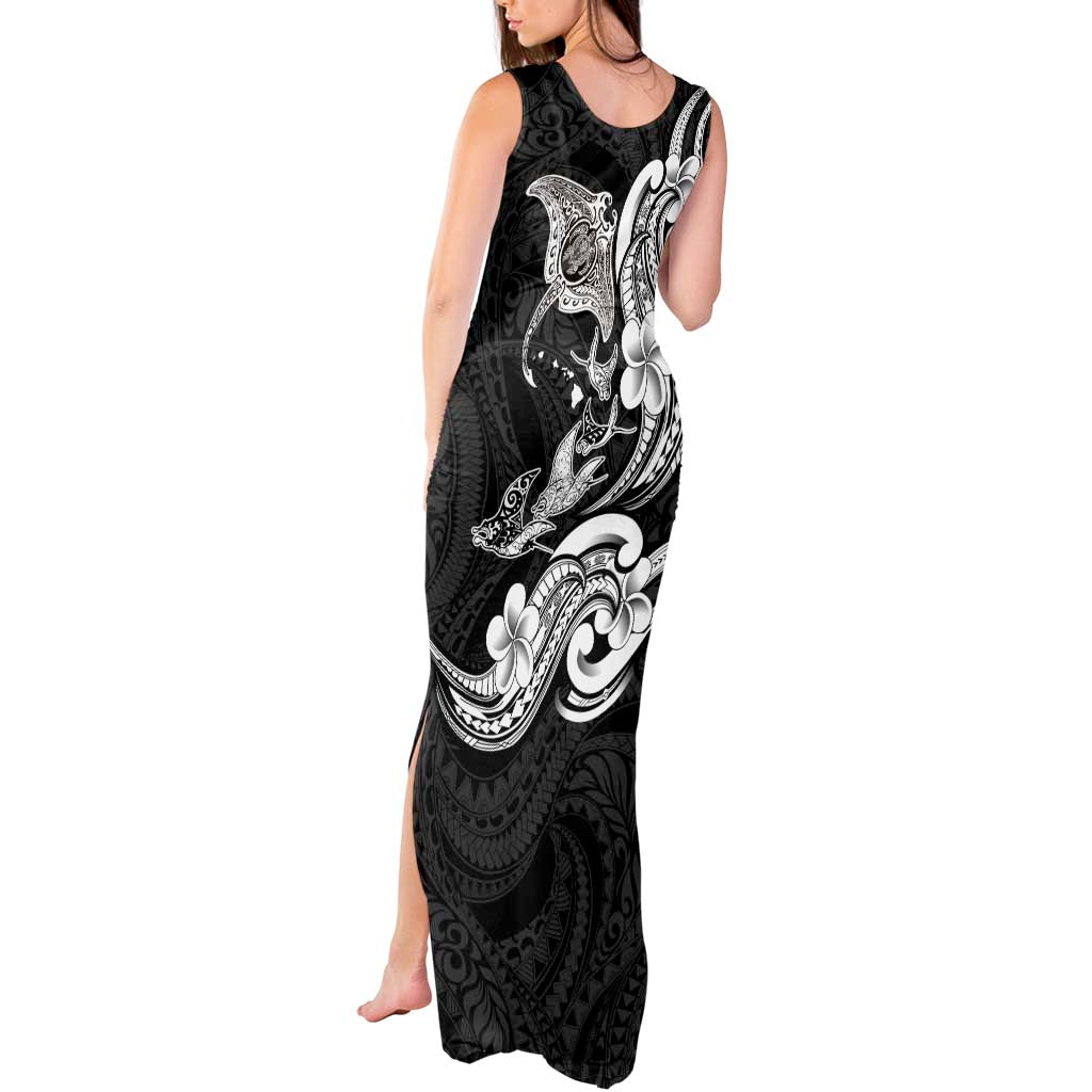 Hawaiian Manta Rays Tank Maxi Dress Tribal Hibiscus Polynesian Tattoos Black Color - Polynesian Pride