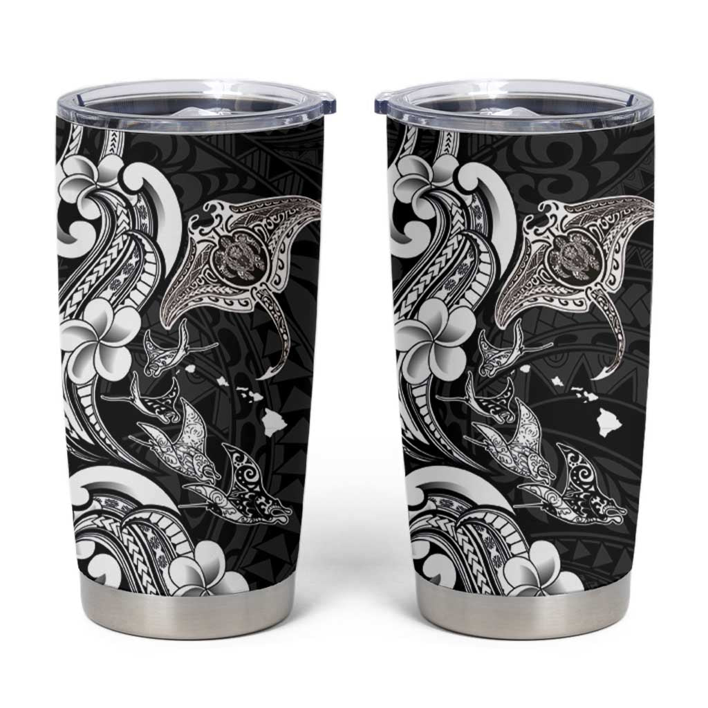 Hawaiian Manta Rays Tumbler Cup Tribal Hibiscus Polynesian Tattoos Black Color - Polynesian Pride
