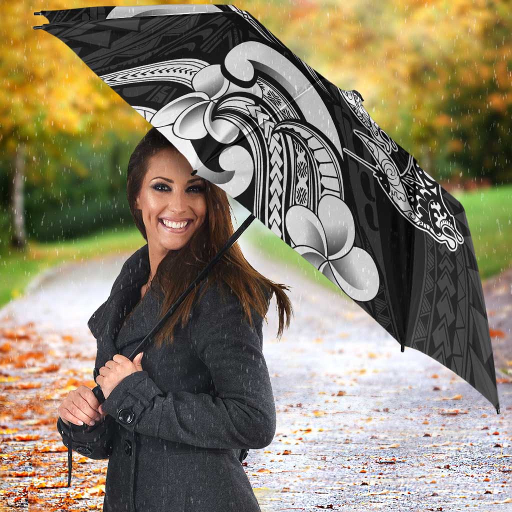Hawaiian Manta Rays Umbrella Tribal Hibiscus Polynesian Tattoos Black Color - Polynesian Pride