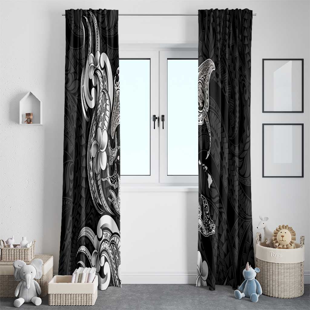 Hawaiian Manta Rays Window Curtain Tribal Hibiscus Polynesian Tattoos Black Color - Polynesian Pride