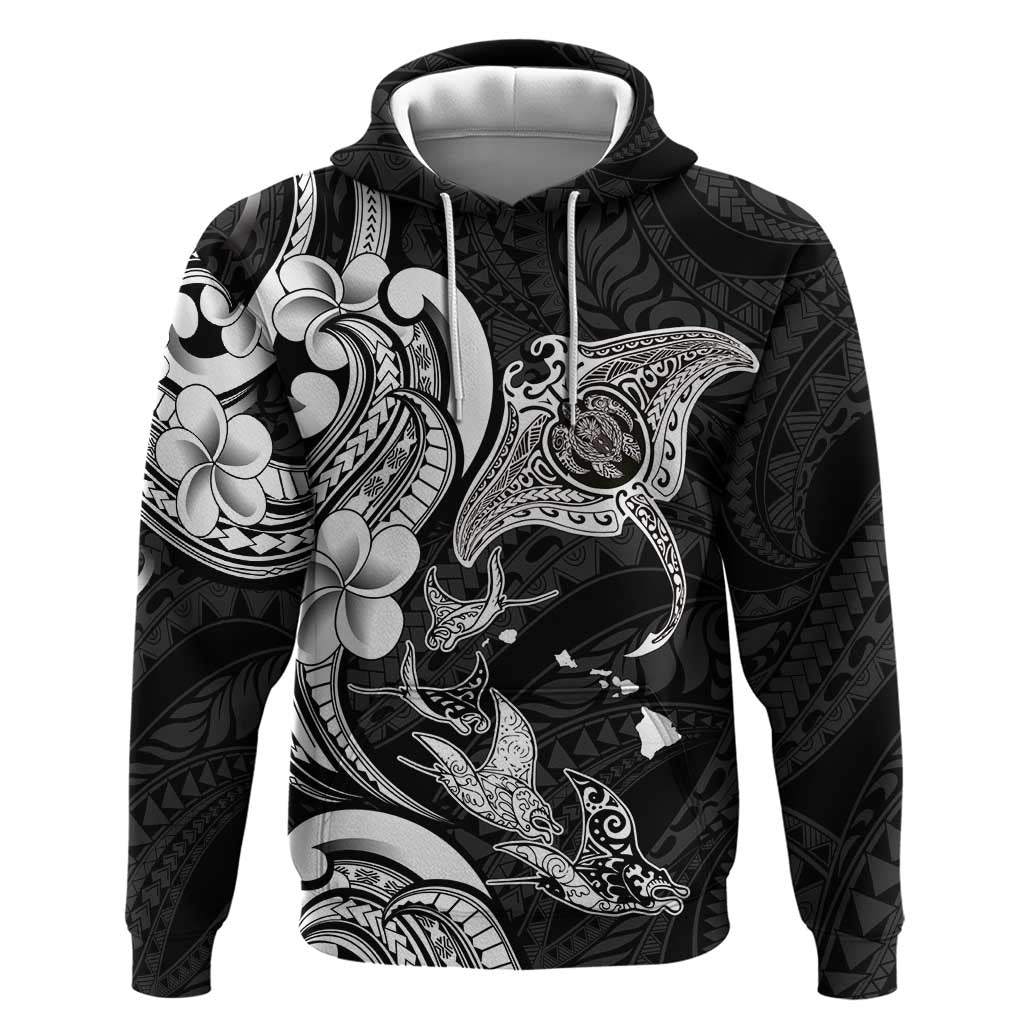 Hawaiian Manta Rays Zip Hoodie Tribal Hibiscus Polynesian Tattoos Black Color - Polynesian Pride