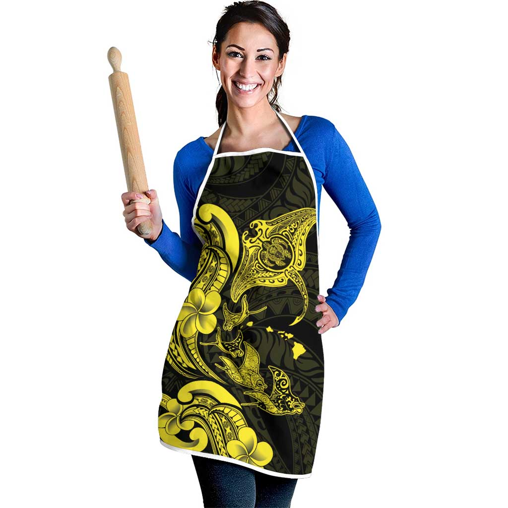 Hawaiian Manta Rays Apron Tribal Hibiscus Polynesian Tattoos Yellow Color LT03 - Polynesian Pride