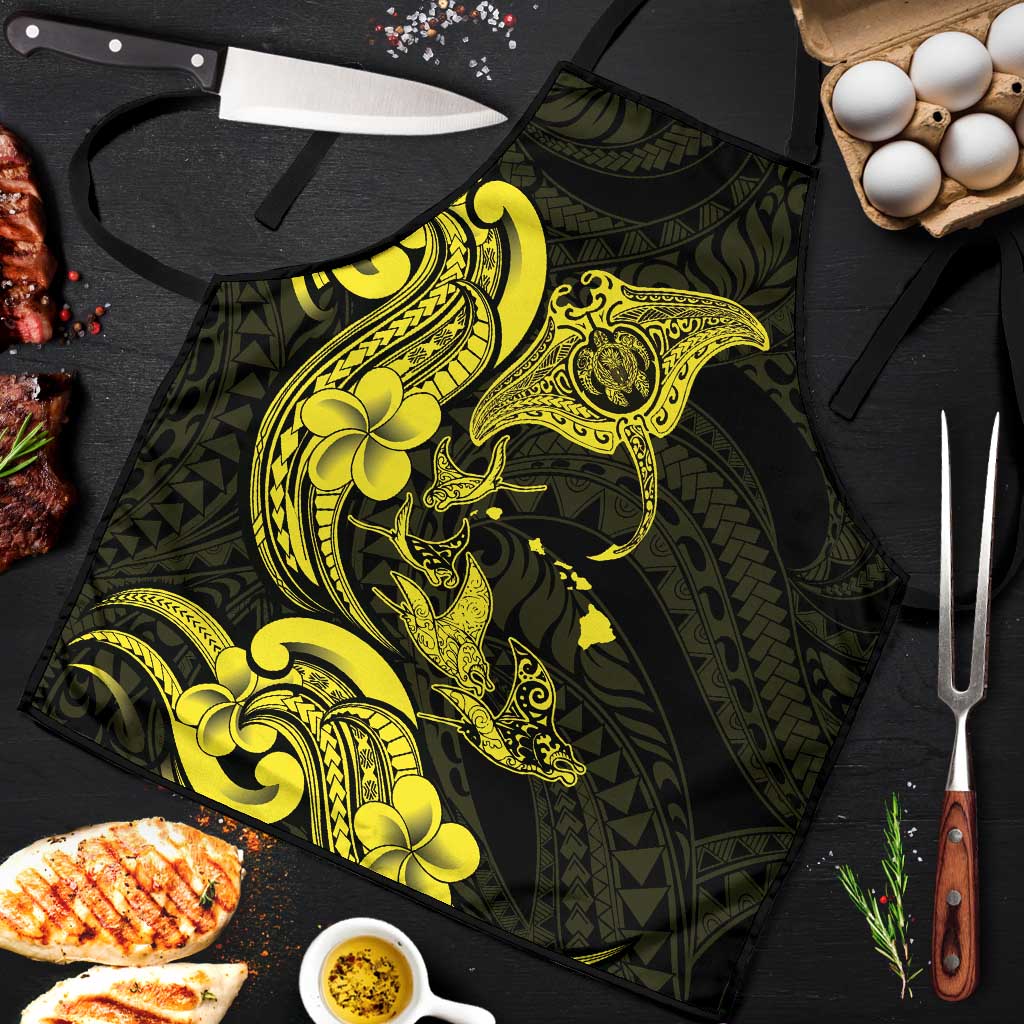 Hawaiian Manta Rays Apron Tribal Hibiscus Polynesian Tattoos Yellow Color LT03 Yellow - Polynesian Pride