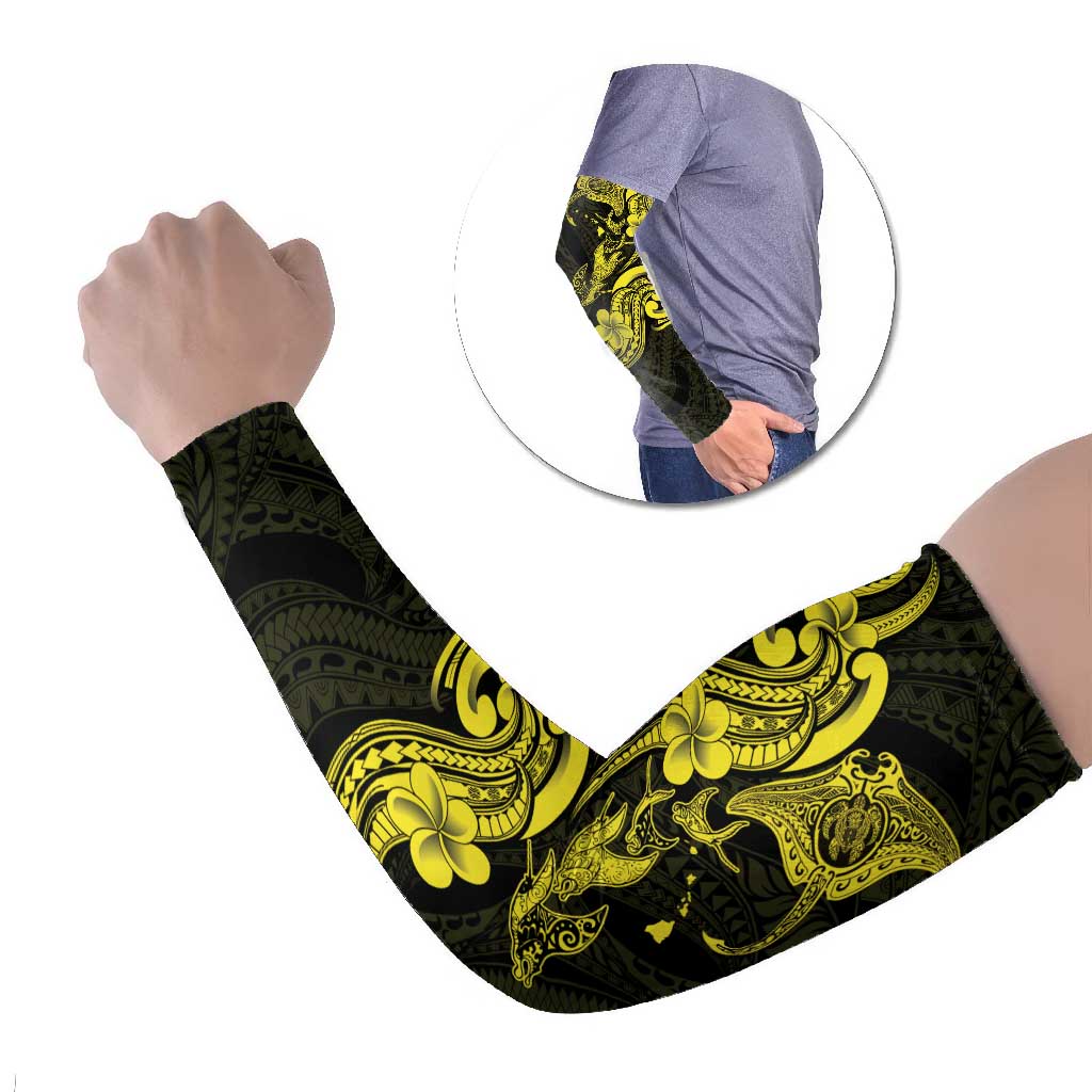 Hawaiian Manta Rays Arm Sleeves Tribal Hibiscus Polynesian Tattoos Yellow Color - Polynesian Pride