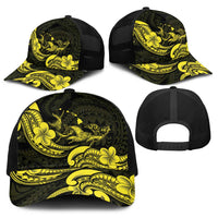 Hawaiian Manta Rays Baseball Net Cap Tribal Hibiscus Polynesian Tattoos Yellow Color - Polynesian Pride
