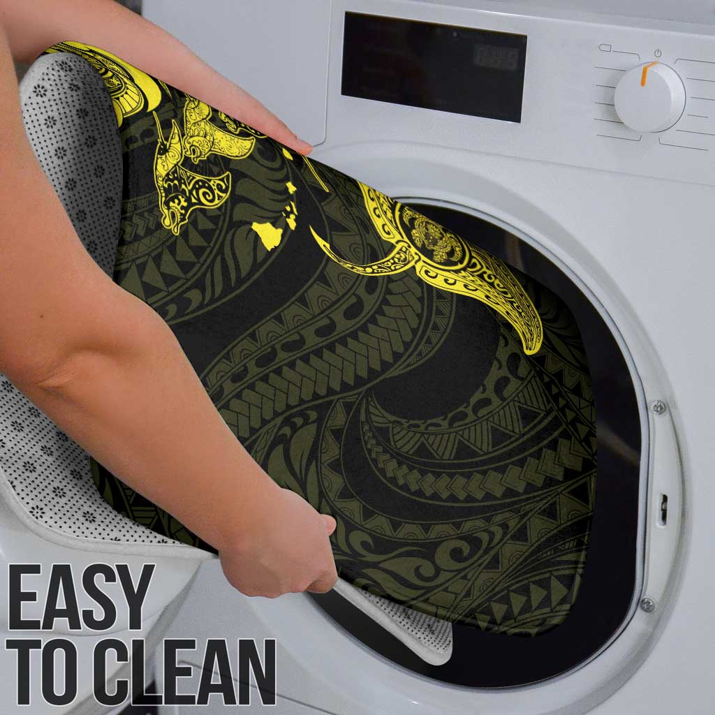 Hawaiian Manta Rays Bathroom Set Tribal Hibiscus Polynesian Tattoos Yellow Color - Polynesian Pride