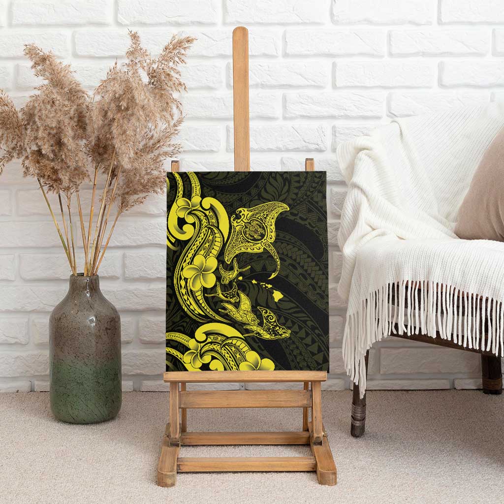 Hawaiian Manta Rays Canvas Wall Art Tribal Hibiscus Polynesian Tattoos Yellow Color - Polynesian Pride