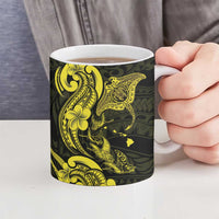 Hawaiian Manta Rays Ceramic Mug Tribal Hibiscus Polynesian Tattoos Yellow Color LT03 - Polynesian Pride