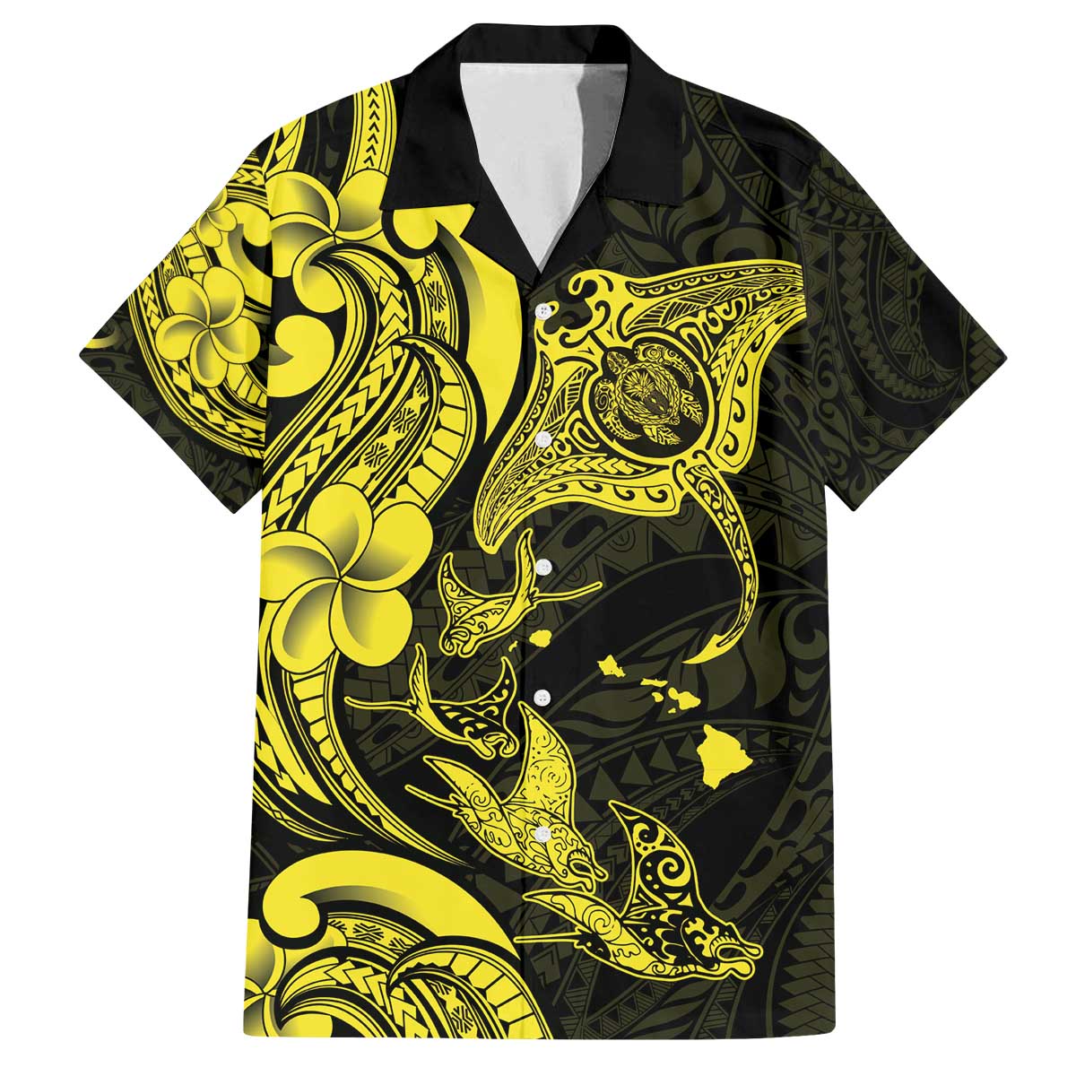 Hawaiian Manta Rays Family Matching Off The Shoulder Long Sleeve Dress and Hawaiian Shirt Tribal Hibiscus Polynesian Tattoos Yellow Color - Polynesian Pride