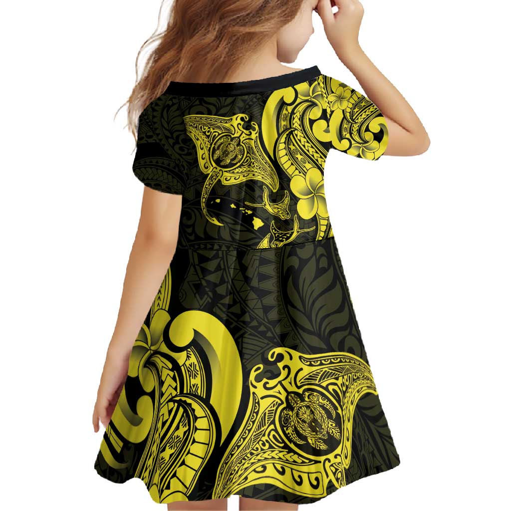 Hawaiian Manta Rays Family Matching Off Shoulder Maxi Dress and Hawaiian Shirt Tribal Hibiscus Polynesian Tattoos Yellow Color - Polynesian Pride